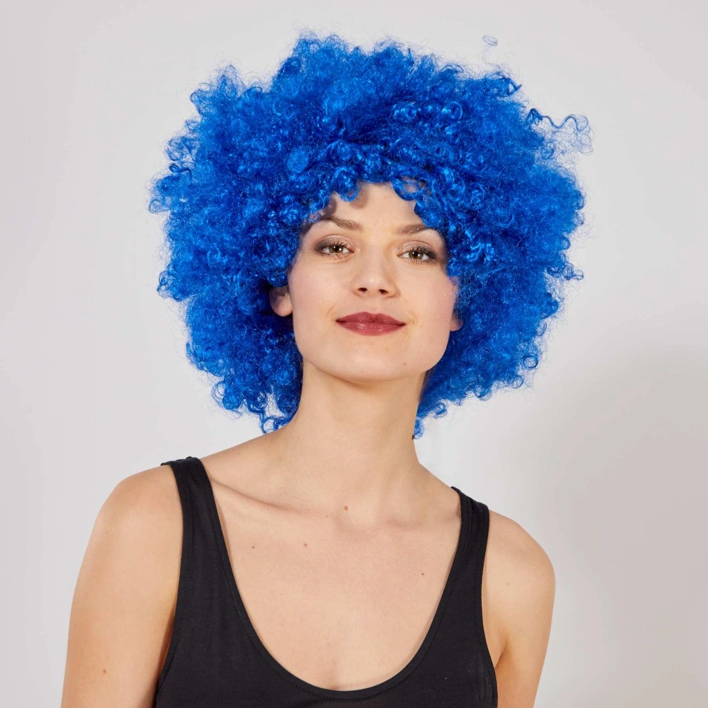 Mavi Renk Kıvırcık Afro Bonus Peruk Açık Bej