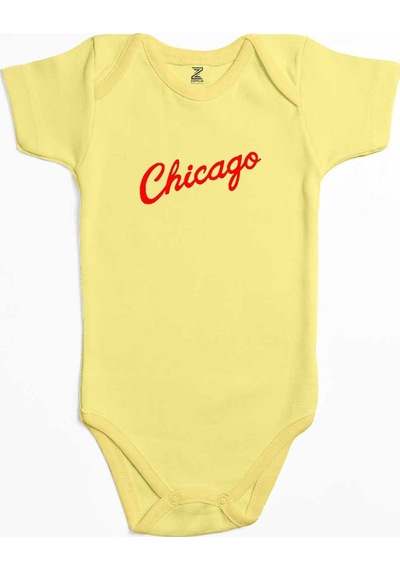 Zepplin Giyim Chicago Yazı Sarı Bebek Body Zıbın