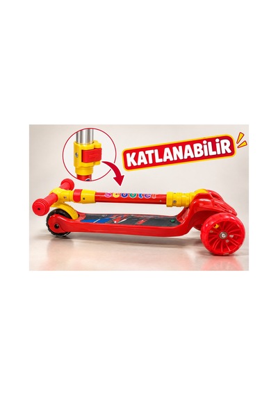Scooter Led Işıklı 3tekerli Müzikli Katlanabilir Dayanıklı Gövde 3+yaş Kırmızı