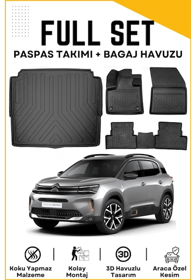 Citroen C5 Aircross 2019 Model Alt Birebir Uyumlu Bagaj Havuzu+paspas Seti