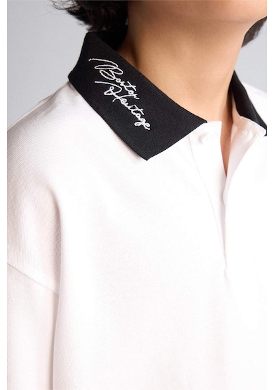 Defacto Oversıze Polo Yaka Pike Kısa Kollu Polo Tişört Erkek Çocuk G8669a826smwt34 Beyaz-wt34