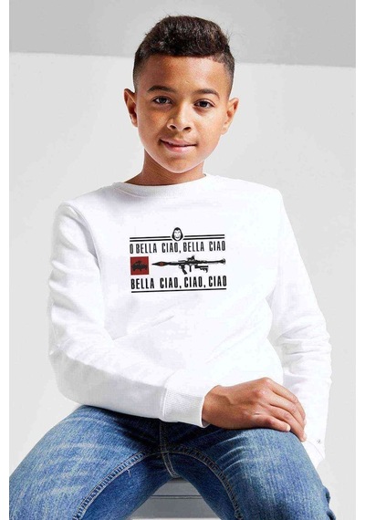 Tshirthane La Casa De Papel Rpg Baskılı Unisex Çocuk Beyaz Sweatshirt Beyaz