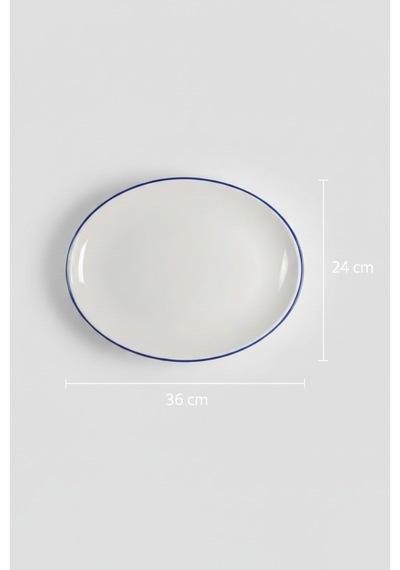 6'lı Ellips Oval Kayık Tabak 36cm Rim Lacivert Rinart Krem