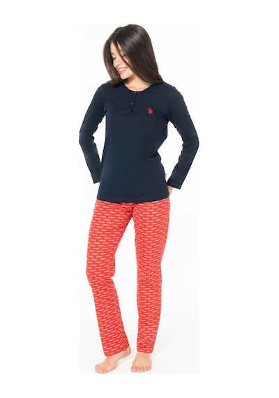 U.S. Polo Assn. Kadın %100 Pamuklu Uzunkol Düz Paça Mevsimlik Ev Giyim Pijama Takım Lacivert U.S. Polo Assn. Kadın %100 Pamuklu Uzunkol Düz Paça Mevsimlik Ev Giyim Pijama Takım Lacivert
