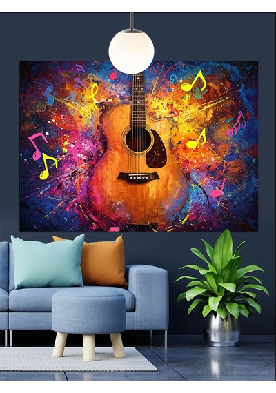 Gitar Müzik Soyut Sanat Dekoratif Kanvas - Mdf Ahşap Tablo