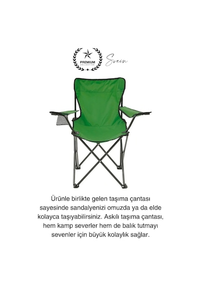 120 Kg Kapasiteli Su Geçirmez Kolay Silinebilir Katlanabilen Çantalı Askılı Kamp Piknik Sandalyesi Yeşil