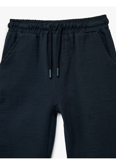 Koton Pamuklu Beli Bağcıklı Müslin Kumaş Basic Jogger Pantolon Lacivert 6smb40023tw Lacivert