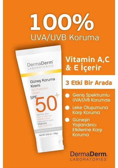 Dermaderm Güneş Koruma Kremi Spf 50+ Faktör 100 Ml - Yüksek Koruma