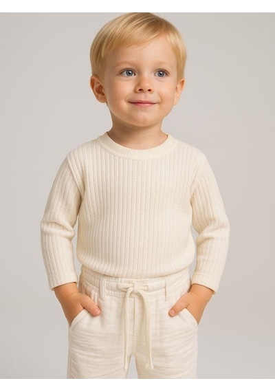 Nanica Kids Erkek Çocuk Dokuma Beli Lastikli Pantolon-16003 Beyaz