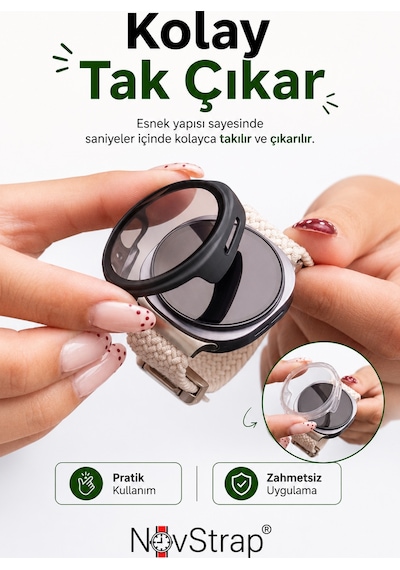 Novstrap Samsung Galaxy Uyumlu Apple Watch Uyumlu 8 44mm İle  Sert Pc Kasa Ve Cam Ekran Koruyucu 360 Tam Koruma