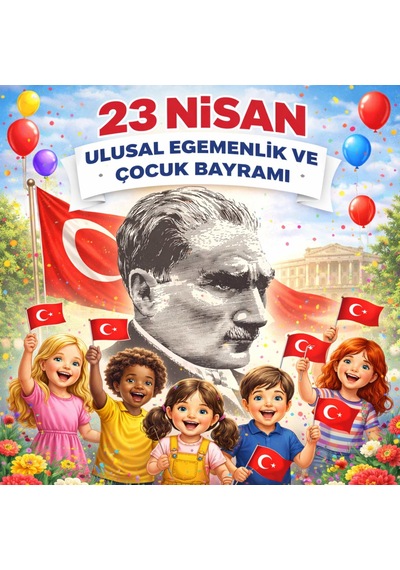 23 Nisan Ulusal Egemenlik Ve Çocuk Bayramı Premium Vinil Pano Süsü 160x160 Cm Tek Parça Okul Dekoru Model 11 7