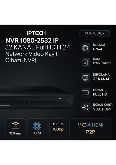Iptech Nvr 1080-2532 Ip 32 Kanal Full Hd H.264 Network Video Kayıt Cihazı Nvr Hdmı Vga P2p Ip Nvr