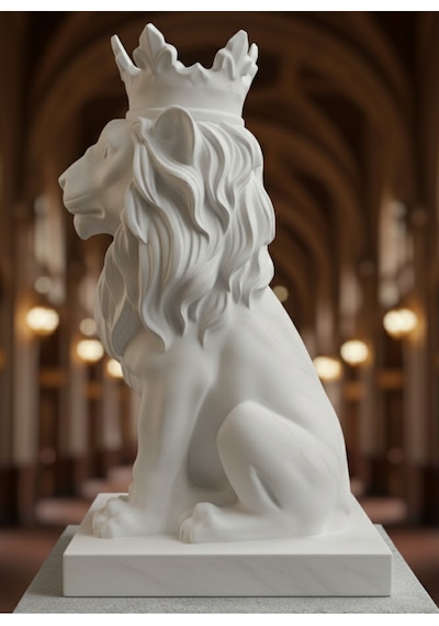 \text Monark Taçlı Aslan Biblo 18 Cm - Beyaz/siyah 3d Yazıcı Baskı Dekorasyon Ürünü