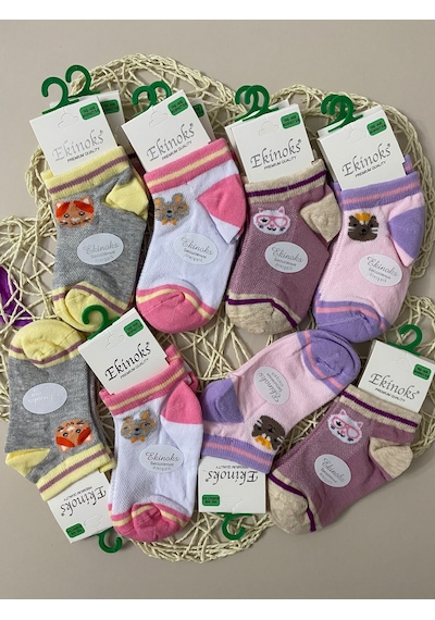 Ekinoks Socks Ekinoks Morena Asorti Dikişsiz Kız Çocuk Patik Çorap 12li Set 3213 Renkli