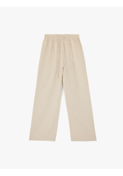 Koton Viskon Karışımlı Beli Bağcıklı Geniş Paça Pantolon Kahverengi Çizgili 6sal40004ıw Koton Viskon Karışımlı Beli Bağcıklı Geniş Paça Pantolon Kahverengi Çizgili 6sal40004ıw