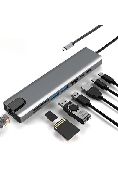 Usb-c Çoklayıcı - Hdtv Çok Fonksiyonlu 8 Port Çevirici Adaptör Yd
