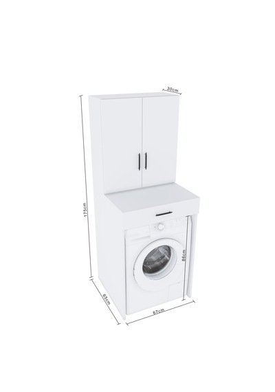 Ases Mobilya Esl0240 Çamaşır Makinesi Dolabı Banyo Çok Amaçlı Dolap 2 Kapaklı Beyaz Beyaz