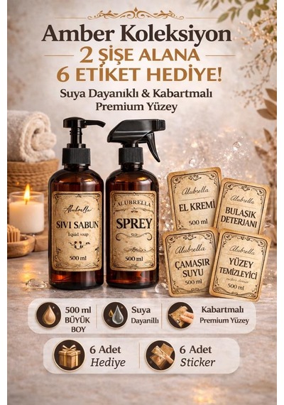 Plastik Fısfıs Ve Pompalı Şişe İle Etiket Seti Amber