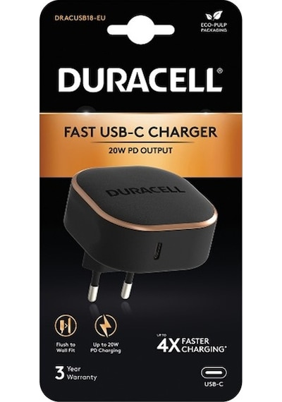 Duracell 20W PD 1XUSB-C Şarj Cihazı Siyah
