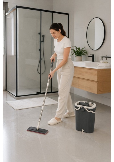 Vıpset Pro Tablet Mop Temizlik Seti %100 Temiz Su Antrasit Temiz & Kirli Su Ayrımlı Vp-601