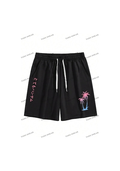 Tarzsokak Y2k Unisex Yaz Şort Bermuda Harajuka Anime Retro Kod-11455 Siyah
