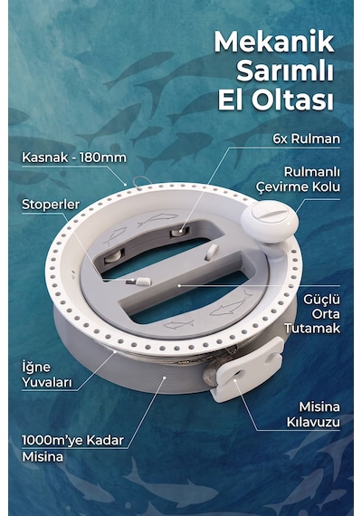 Mekanik Sarımlı Profesyonel El Oltası Seti 50m Misina + Dip Takımı + 25gr Kurşun Beyaz 02