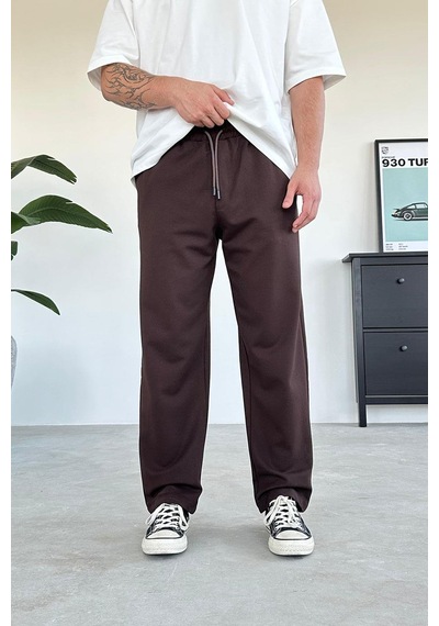 Kahverengi Beli Lastik Detay Gabardin Baggy Pantolon Kahverengi