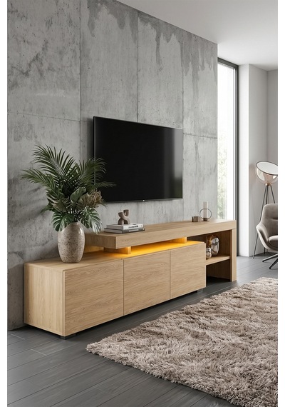 Luma Led Işıklı Tv Ünitesi 160 Cm - Modern Tv Sehpası Çam
