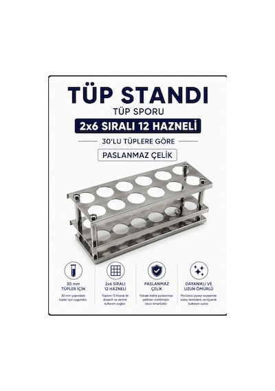Tüp Standı - Tüp Sporu - 12 Delikli- 30 mm Tüpler İçin Paslanmaz Çelik