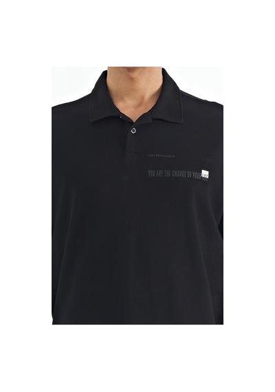 Tommylife Tommy Life Siyah Yazı Baskılı Standart Form Polo Yaka Erkek T-shirt - 88236 Siyah