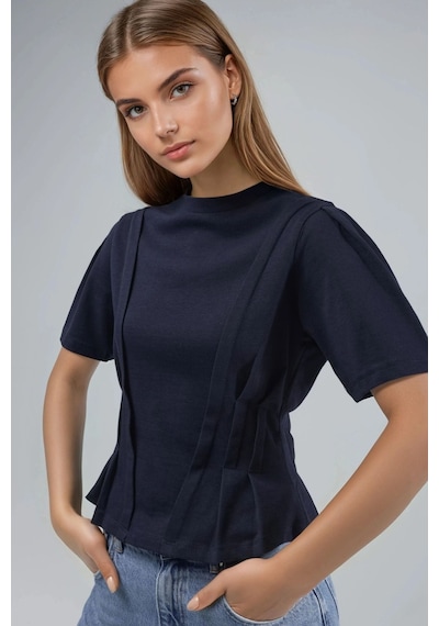 Hiccup Fitted Bisiklet Yaka Tişört Mavi
