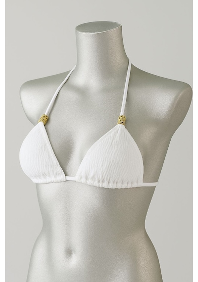 Angbutik Kadın Beyaz Pedli Üçgen Bikini Üstü Halter Bağlamalı Aksesuarlı