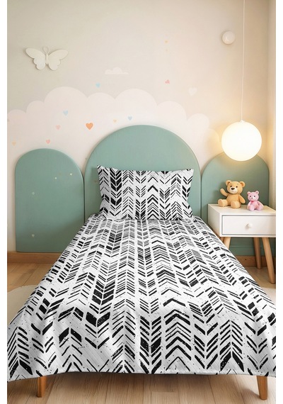 Siyah Geometrik Genç Odası Tek Kişilik Pike Takımı-modern Ok Motifli 160x220cm Kapitone Yatak Örtüsü Ekru