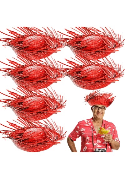 Tropikal Parti Kırmızı Hasır Hawaii Şapkası 13x36 Cm 2 Yaş Mavi