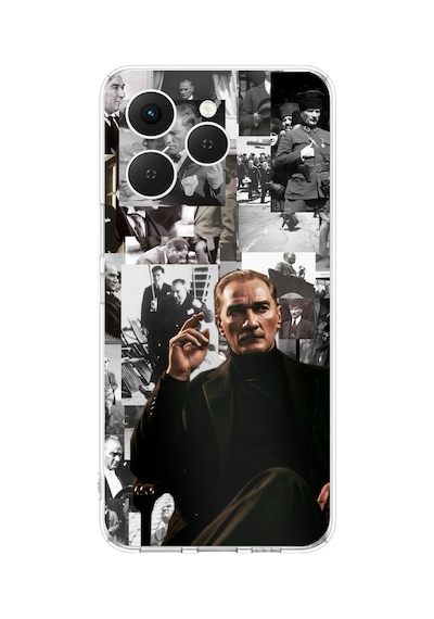 Tecno Spark 40 Uyumlu Mustafa Kemal Atatürk Kolajları Baskılı Silikon Kılıf
