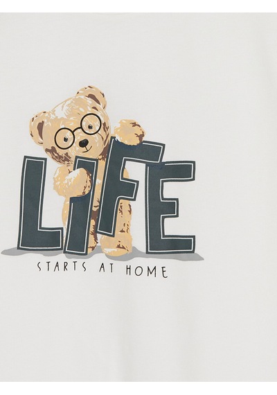 Lc Waikiki Lc Waıkıkı Ekru Bisiklet Yaka Baskılı Erkek Pijama Üstü