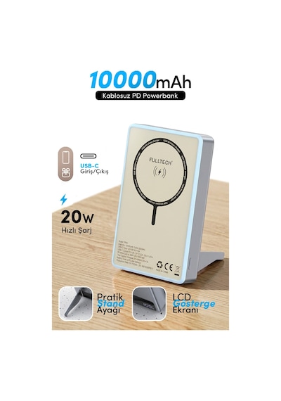 Fulltech Fp50 10.000 Mah Hızlı Şarj Magsafe Powerbank Mavi Çok Renkli