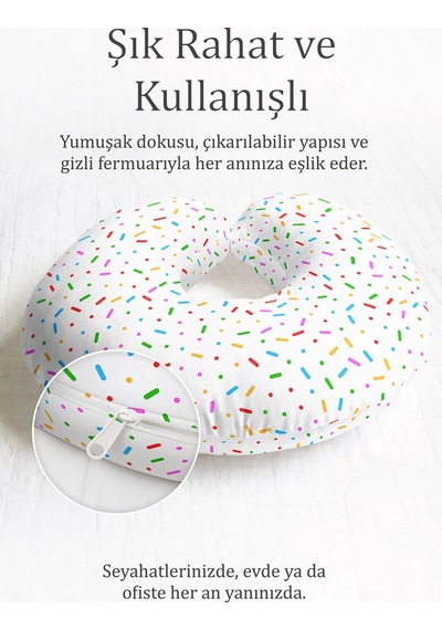Renkli Çizgi Ve Nokta Desenli Boyun Yastığı - Neşeli Çok Renkli Pamuklu Seyahat Yastığı Canlı Grili Lila