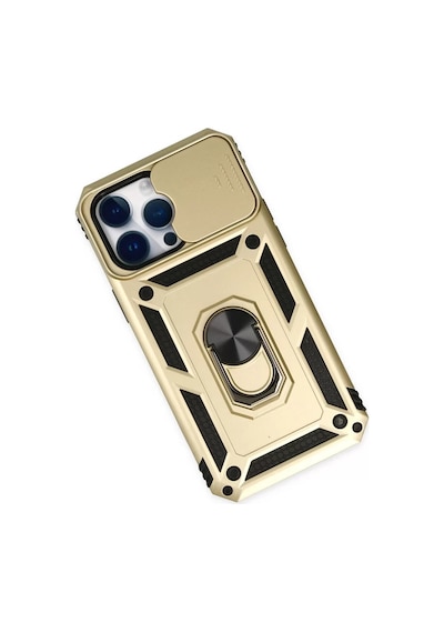 Newface Apple İphone 14 Pro Max Kılıf Pars Lens Yüzüklü Silikon - Gold