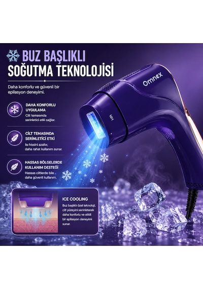 Omnex EliteGlow IPL Lazer Epilasyon Cihazı Buz Başlıklı 10 Kademe Enerji Sınırsız Atım