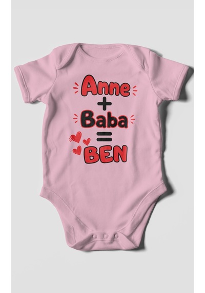 Morivokids Anne Ve Babaya Özel Kısa Kollu Bebek Body %100 Pamuk Koyu Pembe