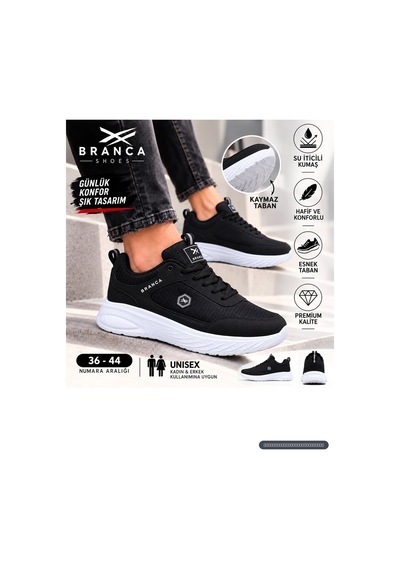 Branca Unisex Erkek Kadın Yarı Ortapedik Günlük Spor Sneaker Yürüyüş Outdoor Ayakkabı Siyah Beyaz