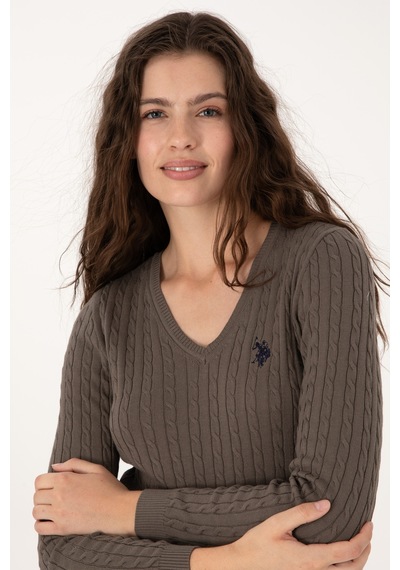 U.S. Polo Assn. Kadın Vizon V Yaka Basic Kazak 50313625-VR052