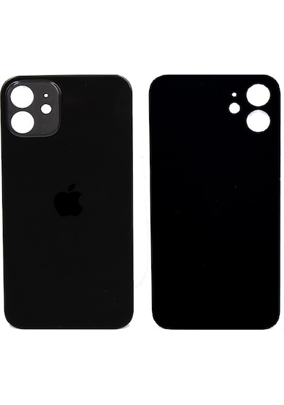Apple Uyumlu iPhone 12 , Cam Arka Pil Batarya Kapağı - Lens Hariç Siyah