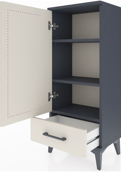 Arges Komodin 3 Raflı Tek Çekmeceli Tek Kapaklı 44x30x106 Antrasit-aytaşı Antrasit