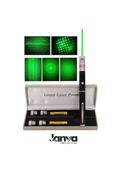 5 Başlıklı Yeşil Lazer Pointer Pilli 50 Km Etkili 5 Başlıklı Siyah