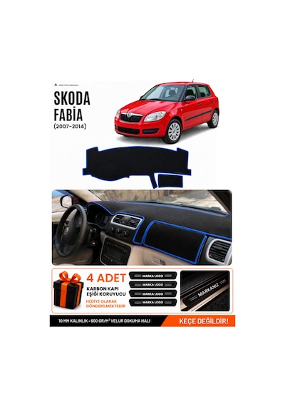 Skoda Fabia 2007-2014 Uyumlu Torpido Koruma, Torpido Örtüsü, Torpido Kılıfı - Siyah-mavi - Sk002