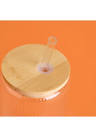 İpekk Bambu Kapaklı Pipetli Bardak - Şeffaf Renkli