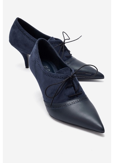 Luvi Shoes Medley Lacivert Süet Lacivert Cilt Bağcıklı Kadın Topuklu Ayakkabı