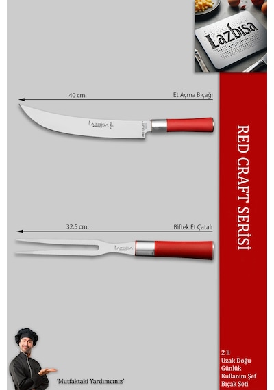 Lazbisa MFT-127 Red Craft Serisi Mutfak Şef Bıçak Seti Et Tavuk Balık Bıçağı Günlük Kullanım